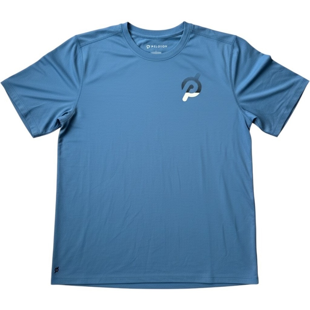 Peloton Men's Small Blue Short Sleeve Performance Shirt Moisture-Wicking Logo